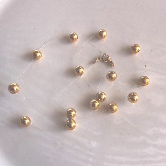 14K Real Yellow Gold Bead Invisible Necklace - Picture 2 of 9